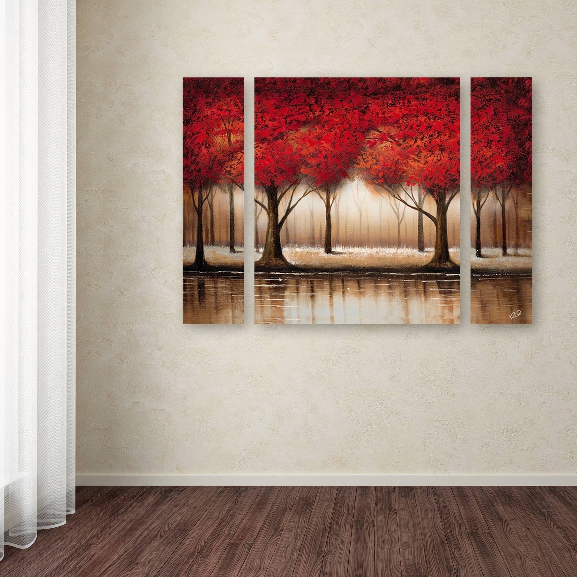 Trademark Fine Art "Parade of Red Trees" Canvas Art by Rio Three Panel Set