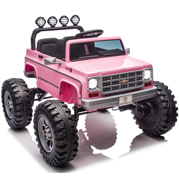 Chevrolet Cheyenne 24 Volt Ride on Toys, Joyracer Electric Truck for Kids, Power Car Wheels with Remote, Bluetooth, USB, LED Lights, Pink