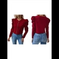 thumbnail image 3 of Chaqueta Corta de Larga para Mujer, con Cremallera, Abrigo, Ropa de Abrigo, Atuendo de Otoño, Chaquetones Rojo M, 3 of 7
