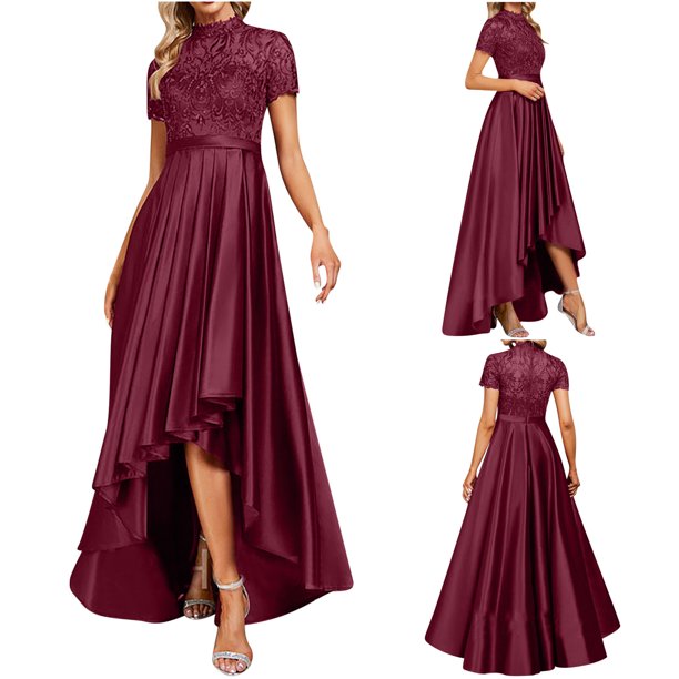 Puntoco Vestido De Encaje De Manga Corta Raglán Para Mujer Vestido Largo Vestido De Sirena Vestido De Manga Corta Con Cuello Redondo Borgoña M,Regalos Para Mujer Joven