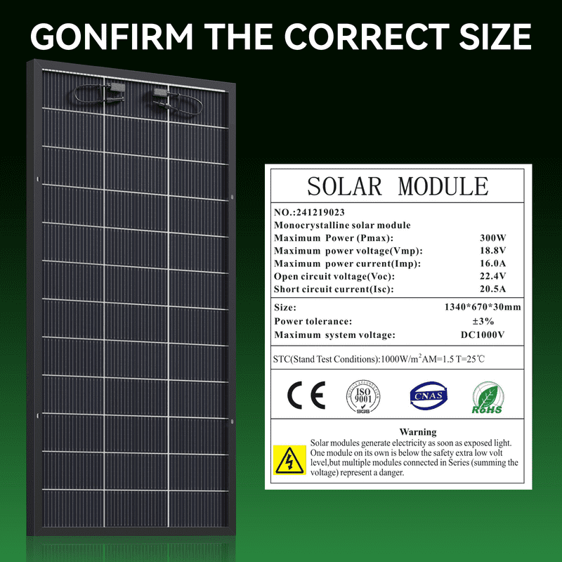 WERCHTAY N-Type 18BB 300 Watt Bifacial Solar Panel, with 25% Efficiency, Grade A+ Cells, IP65, for RV, Trailer, Marine, Rooftop, Farm, Off Grid