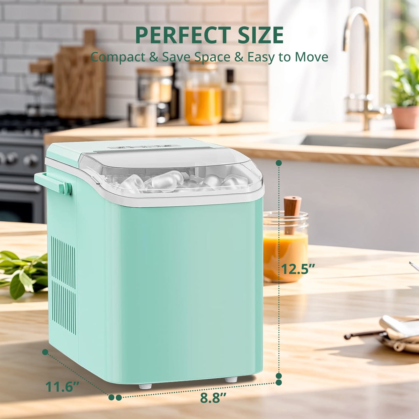 Atilioo Countertop Ice Maker with Handle, Ice in 6Mins, 26 Lbs/24H, 2 Sizes Bullet, Portable Ice Maker Machine with Self-Cleaning for Home/Bar/Camping/RV, Blue