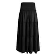 thumbnail image 4 of larppty Skirts for Women Trendy Flowy Ruffle Smocked Waist A-line Boho Swing Long Skirt with Pockets Beach Vacation（Black， S）, 4 of 9