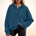 thumbnail image 2 of Tunic Tops for Leggings Plus Size Fall Loose Fit Hooded Long-sleeved Bell Drop Shoulder with Pocket Solid Color Leisure Polyester Hoodies Sweatshirts(Navy,L), 2 of 5