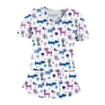 thumbnail image 2 of Top exfoliante con escote en V, manga corta, multiusos para mujeres, para SPA, cosmetología, camisa fácil de limpiar, uniforme de trabajo de enfermera Flor blanca, 2 of 8