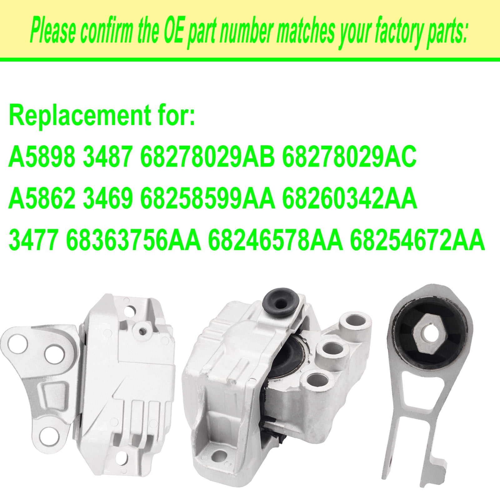Engine Motor Mount Compatible with 2016-2018 Fiat 500X 2015-2020 Renegade 17-20 Compass 15-18 Ram promaster city 2.4L Replace for A5862 A5898 68258599AA 68363755AA 68363756AA