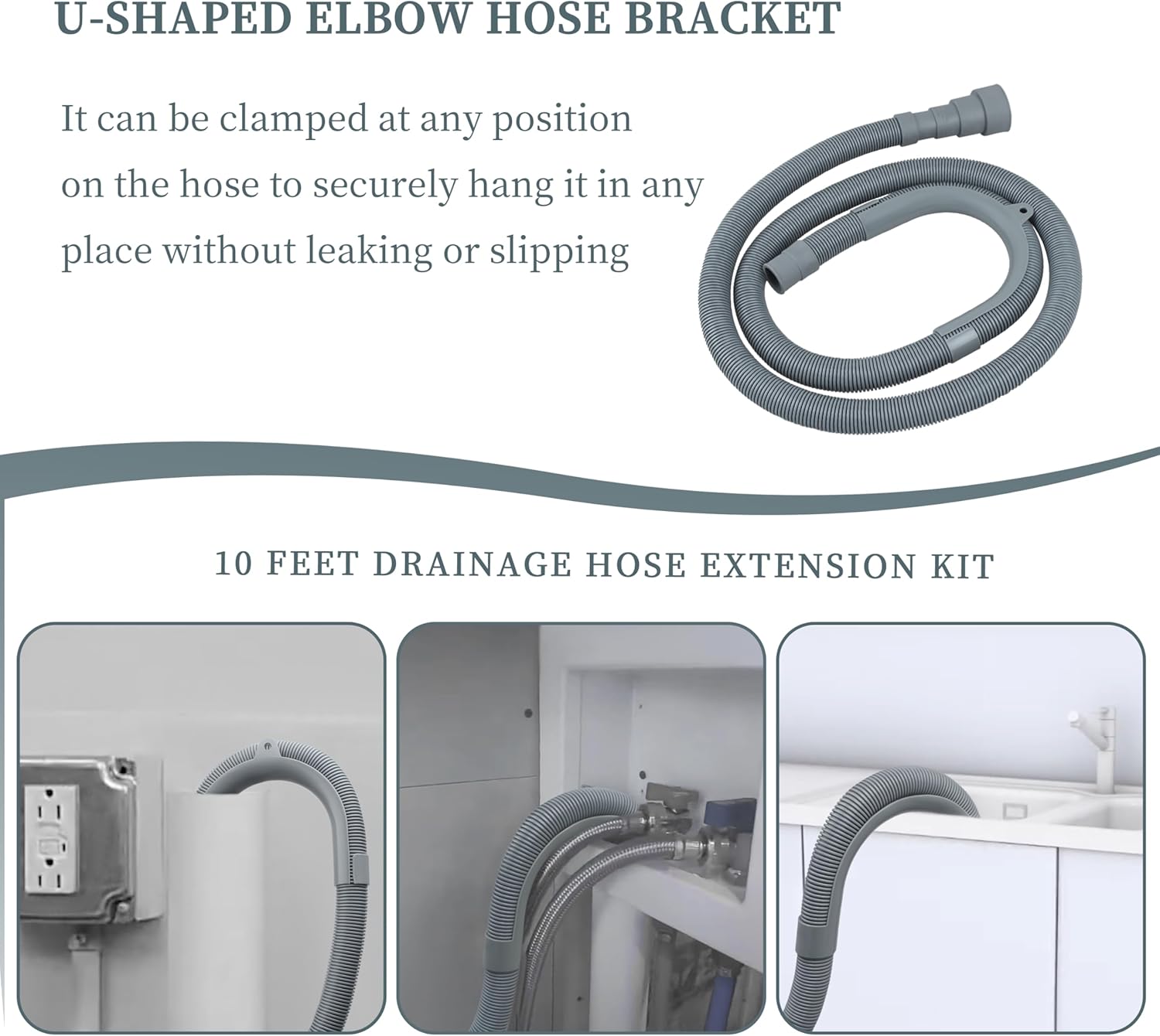 10 Feet Washing Machine Drain Hose, Universal Drain Hose Extension Kit for Washer, Dishwasher, Dehumidifier, Flexible Discharge Hose for LG/GE/Samsung, Fit up to 1-1/2 Inch Drain Outlets
