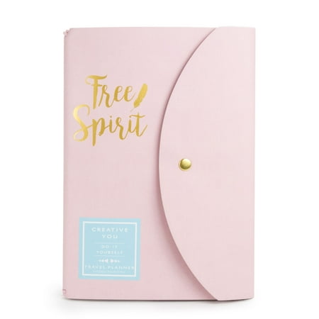 Creative You Pink Free Spirit Journal by Horizon Group USA, "Free Spirit" Gold Metallic Print on Soft Pleather Cover, Foldover Button Closure, 40 Blank White Sheets
