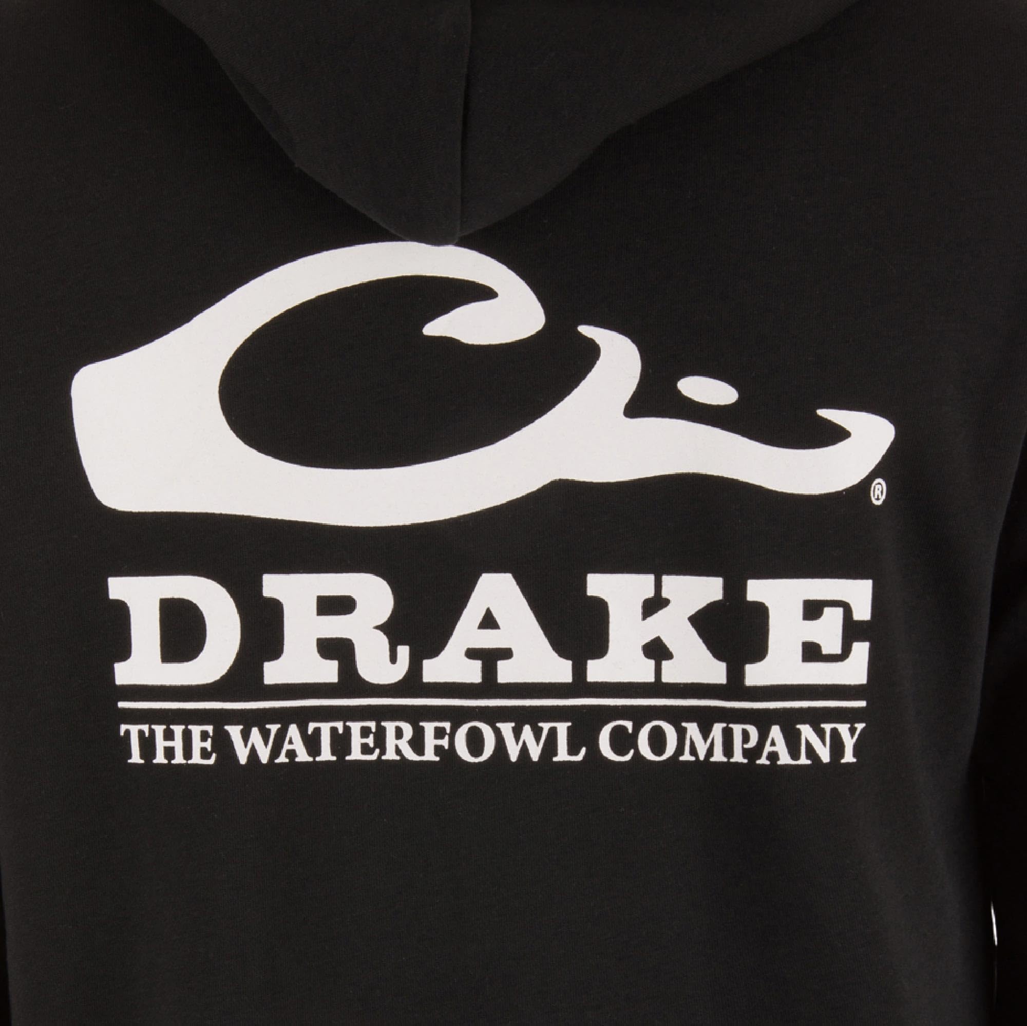 Drake Waterfowl Men's Logo Hoodie ? Midweight Cotton-Poly Fleece Pullover with Jersey-Lined Hood, Black, 3X-Large