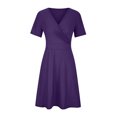 thumbnail image 4 of TMOYZQ Women's Plus Size Short Sleeve Wrap V Neck Pleated A-Line Swing Casual Mini Dress Cocktail Party Dresses Wedding Guest Dresses, 4 of 6