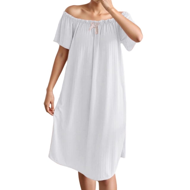 ShomPort Robe de Nuit à Manches Courtes pour Femmes, Épaules Dénudées, Tenue de Détente, Douce et Ample