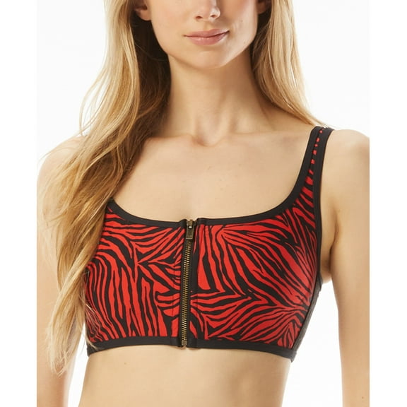 Michael Kors Womens Zip-Front Bikini Top Ruby L