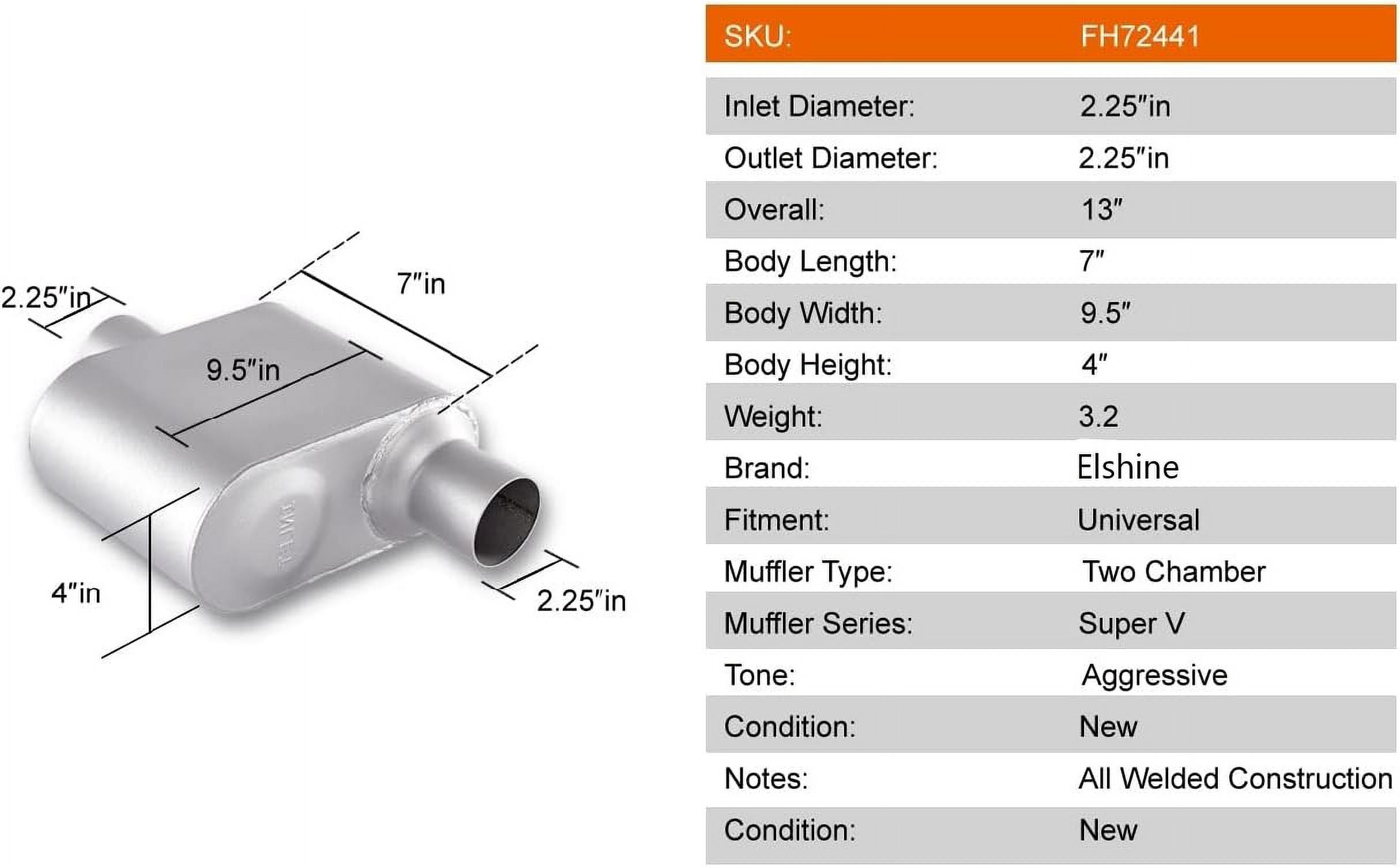 Elshine Universal Exhaust Muffler with Aggressive Sound, Anti-corrosive Muffler, Chamber Performance Mufflers for Cars, Trucks overall 13"