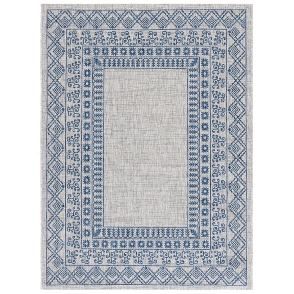 SAFAVIEH Courtyard Emmett Bordered Indoor/Outdoor Area Rug, Grey/Navy, 6'7" x 9'6"
