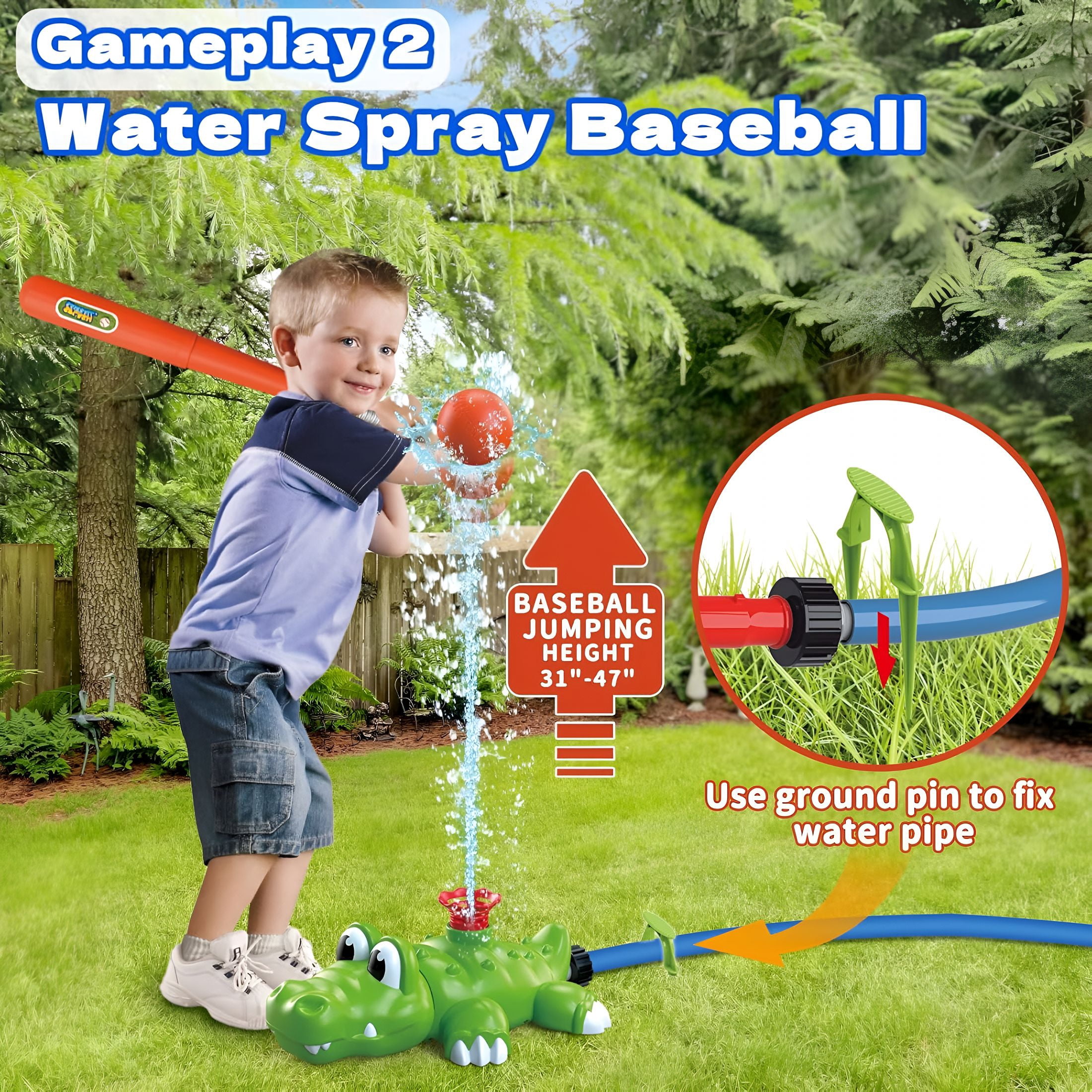 CYFW 4-In-1 Kids Water Sprinklers T Ball Set&Water Ball Toy,Crocodile Baseball Sprinkler for Backyard Outdoor Summer Toys for Boys Girls Outside Yard Water Game Toys for Kids Toddlers Ages 3-8