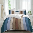 thumbnail image 2 of Blue Brown Bedding 3 Piece Duvet Cover Set Full Size, Farmhouse Wood Grain Vintage Vertical Striped Soft Microfiber Comforter Cover with Zipper Closure & Pillowcases, FadeResistant Quilt Cover, 2 of 9