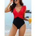 thumbnail image 4 of V Neck One Piece Monkini Swimsuit for Womens Tummy Control Ruched Bath Suit High Cut Swimwear, 4 of 6