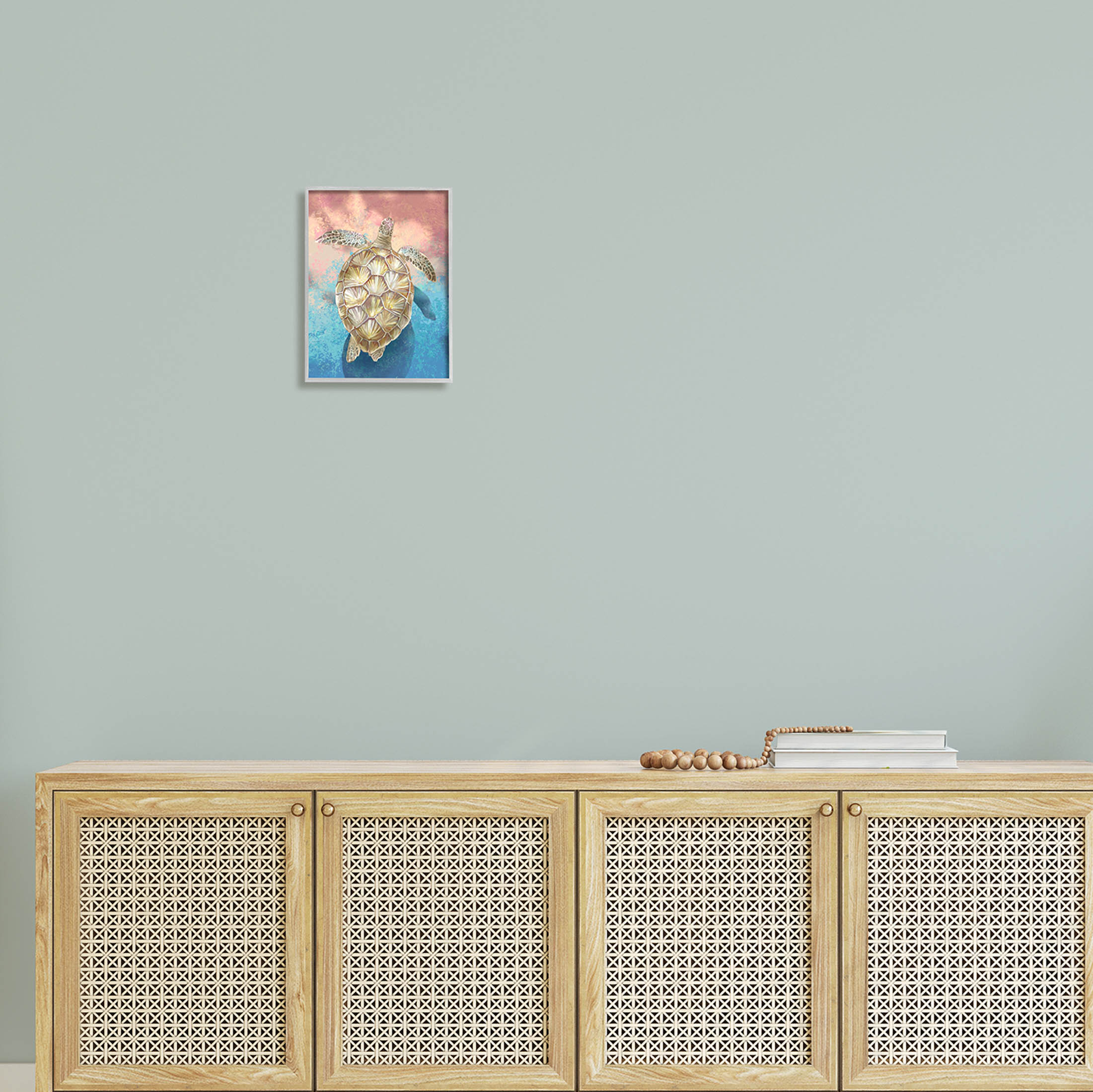 Stupell Industries Vivid Sea Turtle Swimming Painting Gray Framed Art Print Wall Art, Design by Ziwei Li