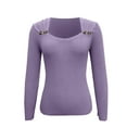 thumbnail image 5 of SEAOPEN Tunic Tops for Women Loose Fit Long Sleeve Shirts Square Neck Tops Today Purple,XL, 5 of 6