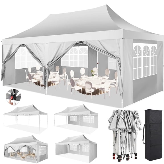 HOTEEL 10x20 Pop Up Canopy Tents with 6 Removeble Sidewalls,Outdoor Gazebo with Carry Bag for Patio,Wedding,Backyard,Camping,Parties,Event,White