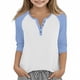 thumbnail image 1 of Cowsor Girl's Casual 3/4 Sleeve T Shirts Button V Neck Tunic Blouses Color Block Basic Tee Tops Loose Fit Summer Shirt, 1 of 6