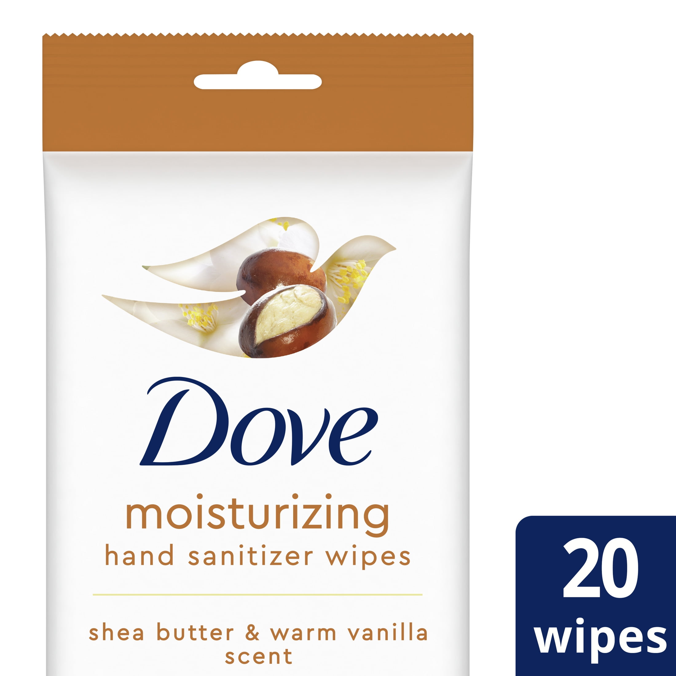 Dove Moisturizing Hand Sanitizer Wipes Shea Butter & Warm Vanilla, 20 Wipes