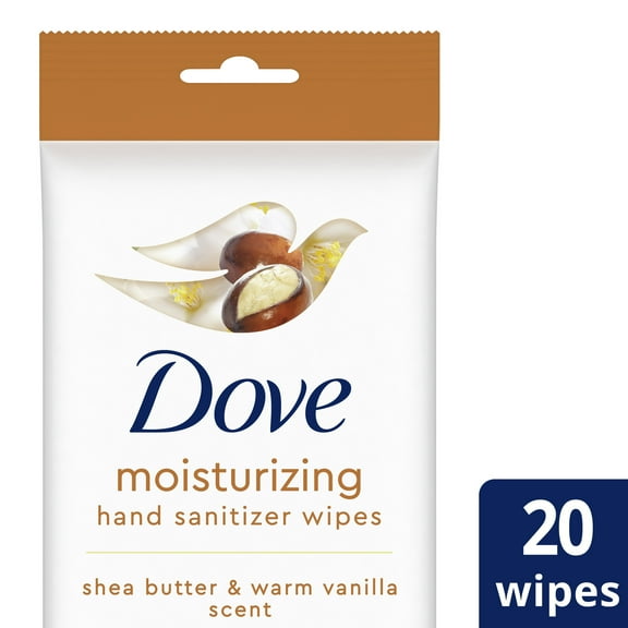 Dove Moisturizing Hand Sanitizer Wipes Shea Butter & Warm Vanilla, 20 Wipes