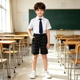 thumbnail image 2 of FYDUU Boys School Uniform Shorts Stylish Flat Front Dress Shorts for Casual Wear Elastic Waist Plaid Breathable Back To School Bottoms Stylish Slacks 6-7 Years, 2 of 4