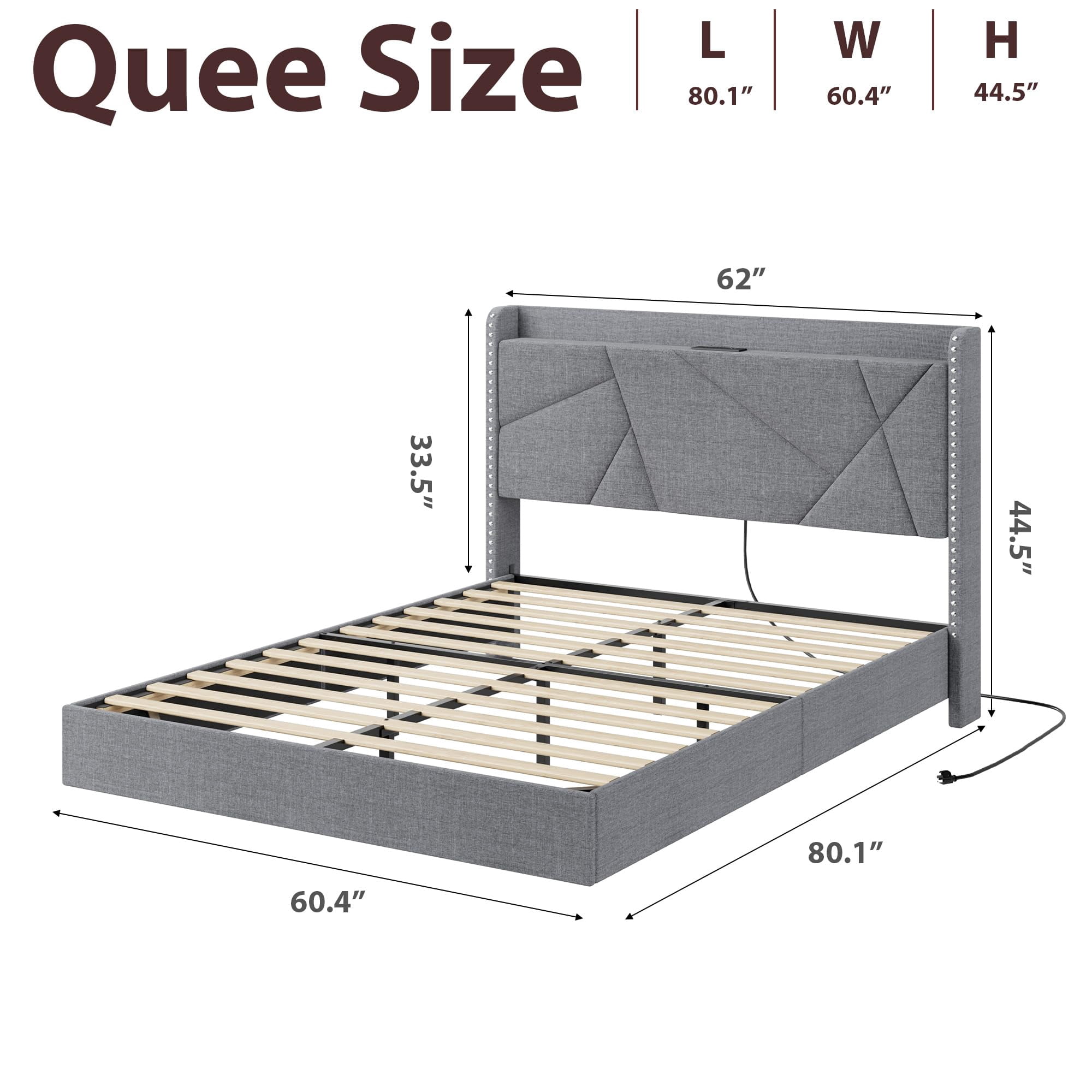 Huisuilinss Floating Bed Frame Full,Queen Size Upholstered Platform Bed With LED Lights & Charging Station,Storage Headboard & Folding Shelves Storage,Metal Slats Support,No Box Spring Needed