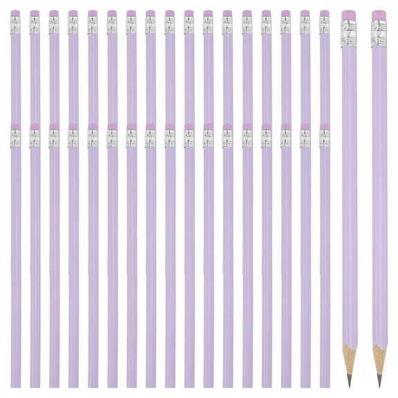 Uxcell Round Pencils, 36 Pack Triangle HB Graphite Pencil with Eraser, Purple