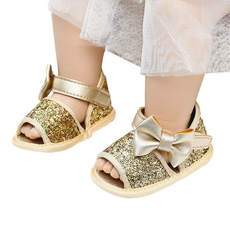 

Gueuusu Baby Girls Sandals Sweet Style Sequin Princess First Walker Shoes with Bow Headband