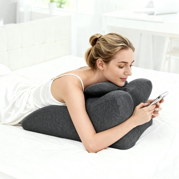 Ergonomic Spinal Support Pillow, Multi-Functional Memory Foam Bed Pillow for Leg, Lumbar and Back Support, Dark Grey