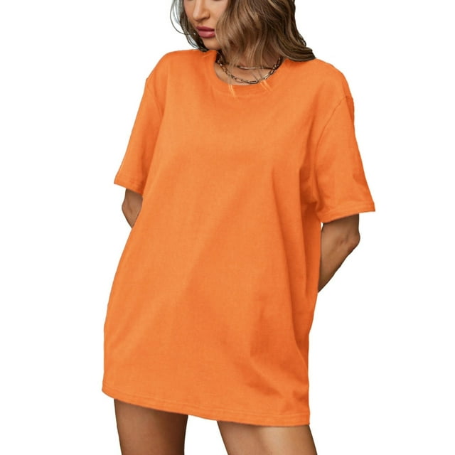 Plebaso T-Shirts en Coton pour Femmes à Manches Courtes, Col Rond, T-Shirts Basiques, Hauts Décontractés, Couleur Unie, Coupe Ample