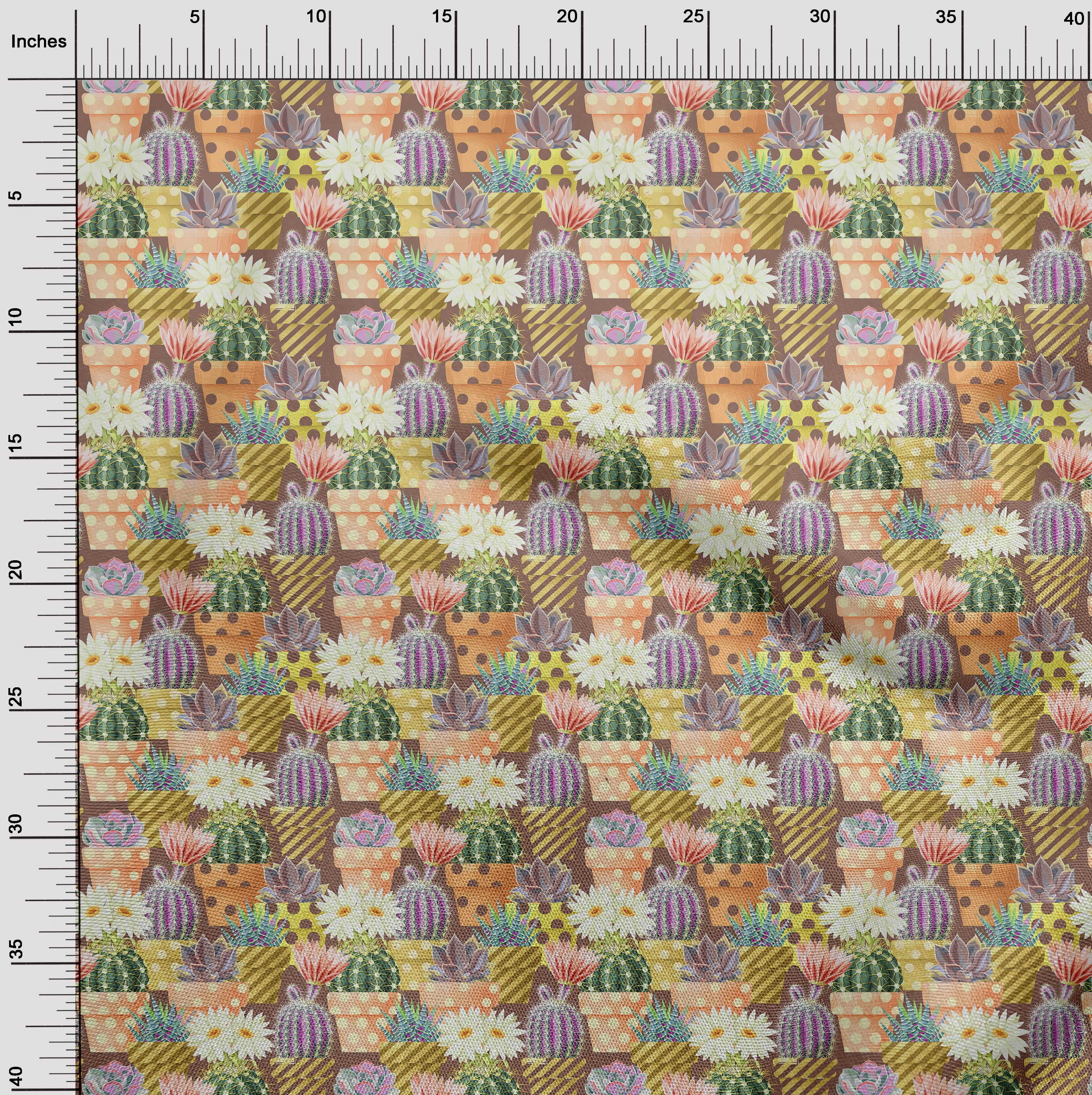 oneOone Viscose Jersey Brown Fabric Plants Cactus With Flowers Sewing Fabric By The Yard Printed Diy Clothing Sewing Supplies 60 Inch Wide