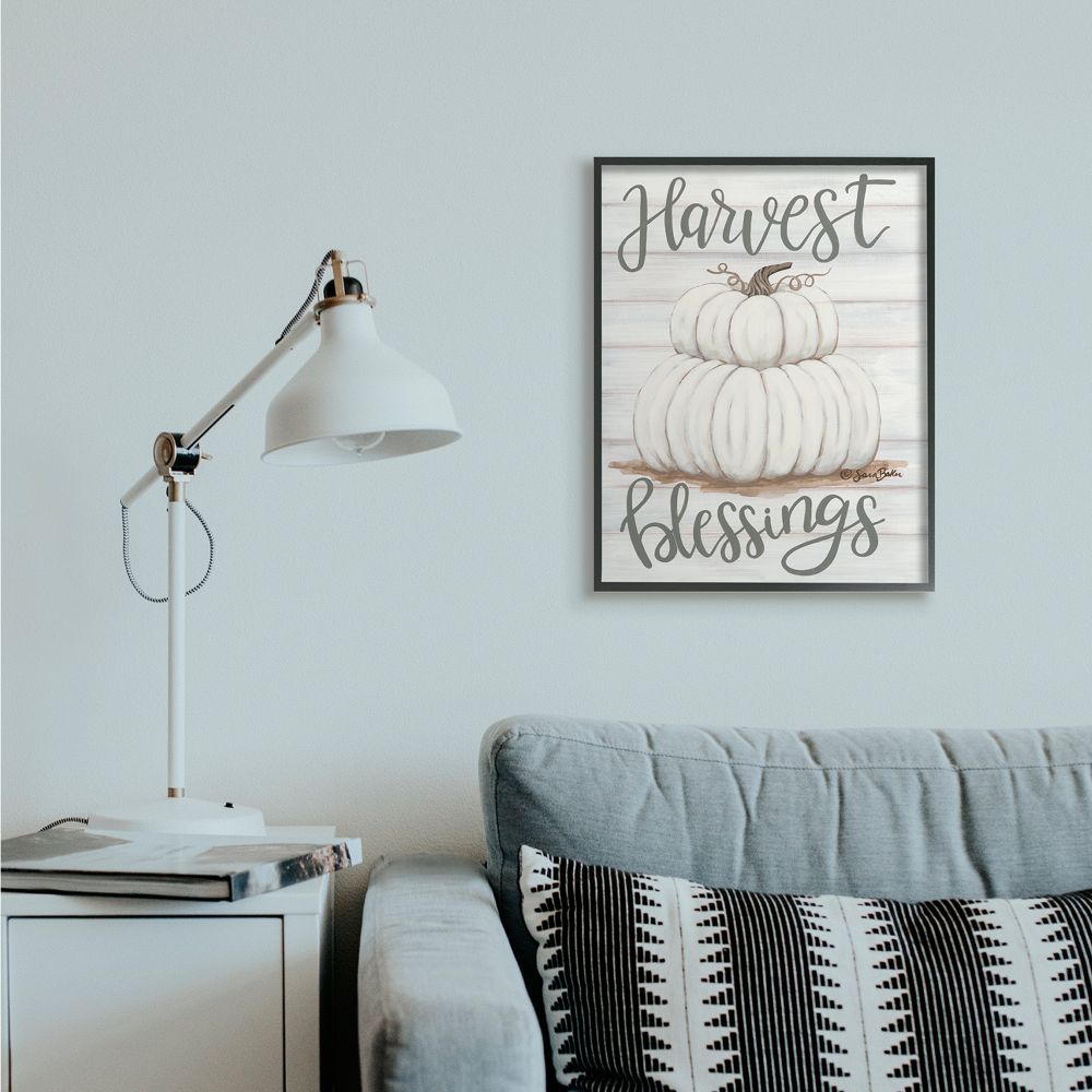Stupell Industries Farm Fresh Harvest Blessing Sign White Pumpkins Framed Wall Art Design by Sarah Baker, 24" x 30", Black Framed