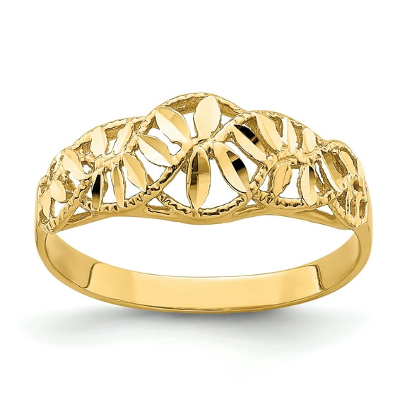 14k Yellow Gold Diamond-cut Cut-Out Vine and Leaf Design Dome Band Ring