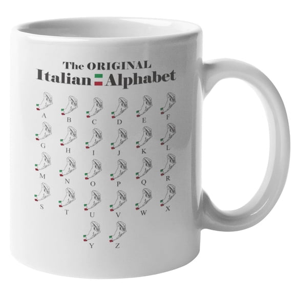 The Original Italian Alphabet Funny Coffee & Tea Mug For An Italian, European, Lexicographer, Linguist, Latin, French, Slovenian, Men, And Women (11oz)