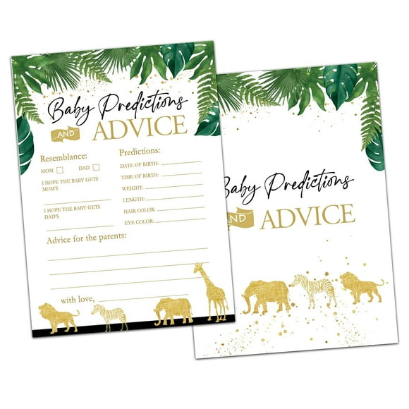 Jungle Adventure Baby Shower Game Set - 30 Greenery Prediction and Advice Cards for Gender Reveal Parties, Fun Activities for Celebrating New Arrivals and Cherished Moments