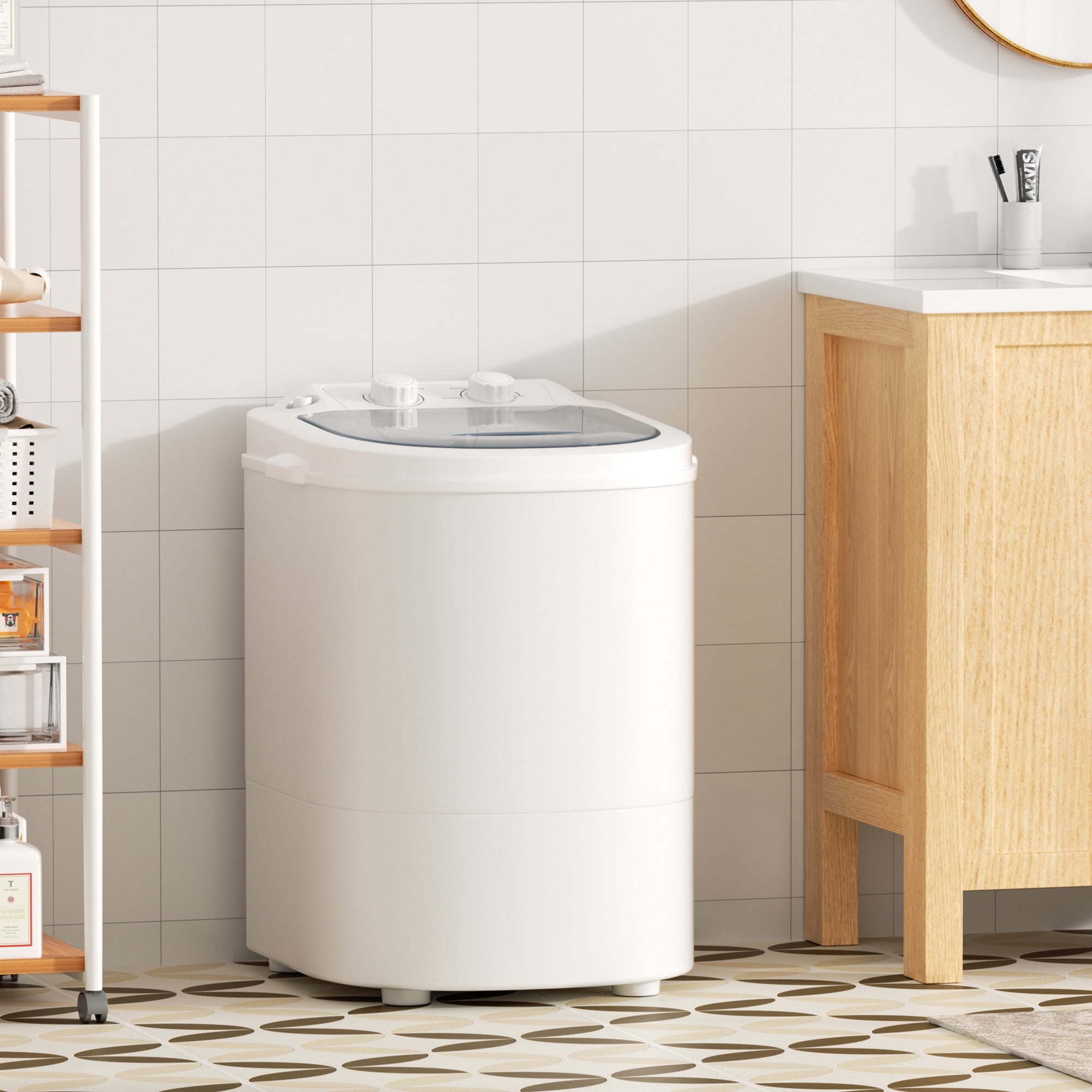 SOLAURA 6.6lbs Portable Washing Machine, Single Tub Small Laundry Washer with Spin Basket, Semi-automatic Washer for Home, Apartment, RV, Dorm & Outdoor (Grey White)
