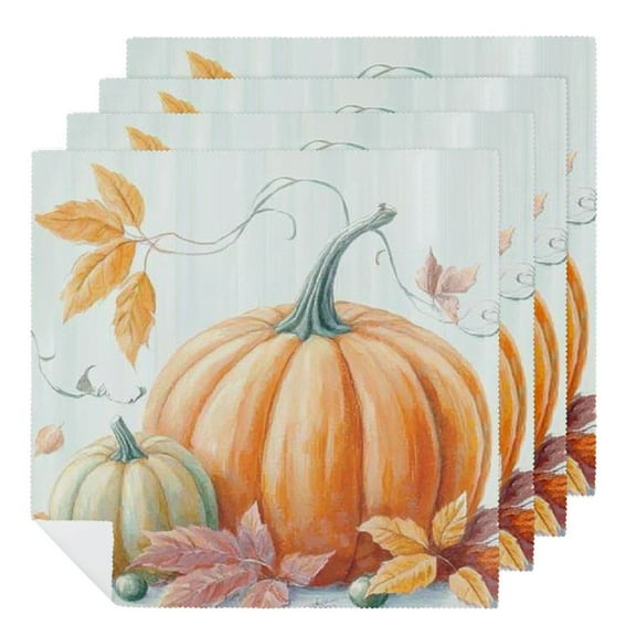 PHYHOO Fall Cloth Napkins, Thanksgiving Autumn Blue Pumpkin Leaves Party Dinner Decoration Washable Napkins 2 PCS