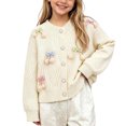 thumbnail image 2 of FSYBOA Girls Crew Neck Sweaters, Knitted Long Sleeve Button Casual Kids Falll Cardigan White Size 4-5T, 2 of 7