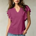 thumbnail image 2 of ClodeEU Women's V Neck Ruffle Flutter Short Sleeve Blouse,Solid Loose Casual Summer Top Red,Women's Plus XXL, 2 of 5