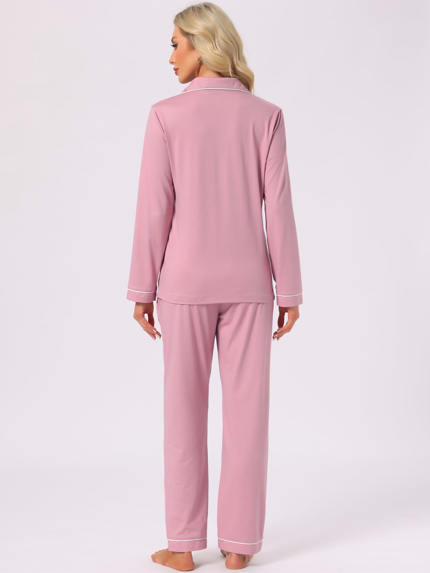 DARING DIVA Women's Pajama Set Button Down Long Sleeve Tops and Pants XL Pink