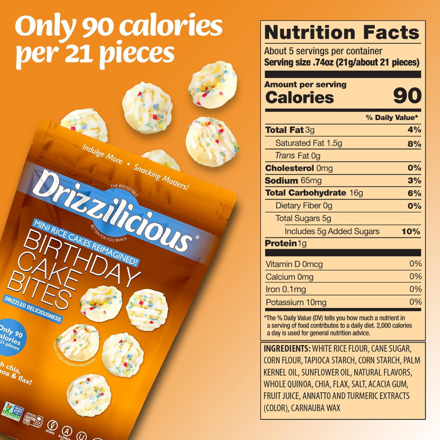 Drizzilicious Mini Rice Cakes, Birthday Cake Flavored Rice Cake Gluten Free Snacks, Rice Crisps 2-Pack