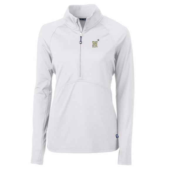 Women's Cutter & Buck White Navy Midshipmen Adapt Eco Knit Half-Zip Pullover Jacket