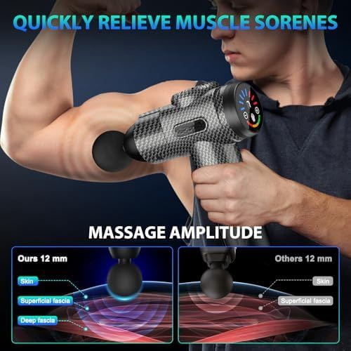 Massage Gun, Deep Tissue Back Massage for Athletes for Pain Relief, Percussion Massager with 10 Massages Heads & Silent Brushless Motor, Valentines Day Gifts for Him Her, Carbon