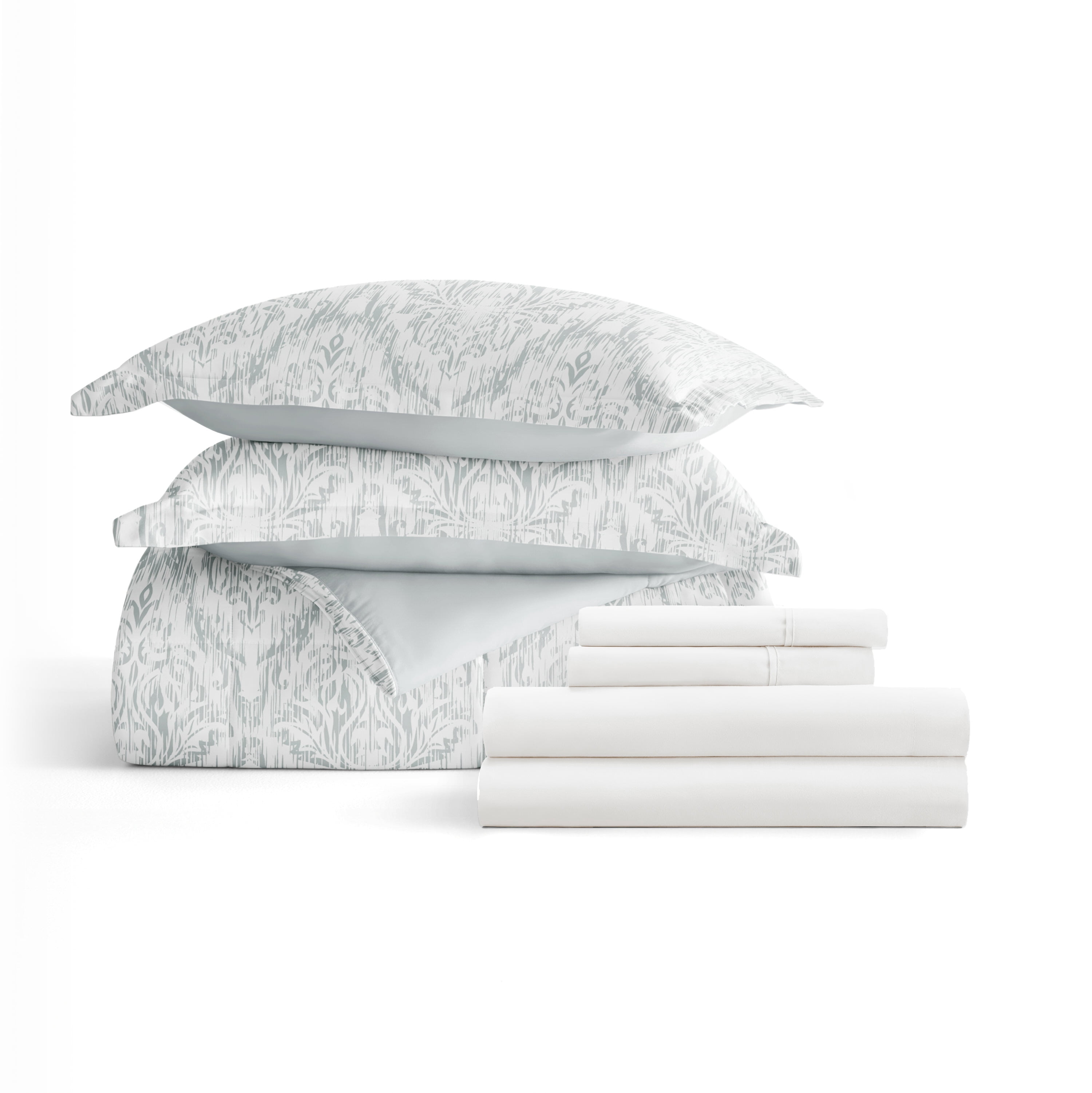 Noble Linens 7 Piece Bedding Bundle, Microfiber Patterned Comforter and Sheet Set, King