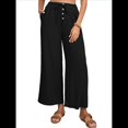 thumbnail image 1 of Pantalones de y Algodón para Mujer, Informales, de Verano, para Playa, con Cordón, Holgados, de Pierna , con Bolsillos. Negro M, 1 of 9