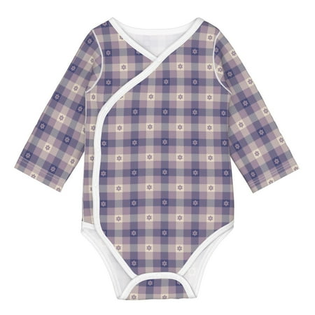 

Matuu Purple Floral Gingham Check Plaid for Baby Long-Sleeve Bodysuit Soft Cotton Comfortable and Breathable Perfect for Newborns and Infants