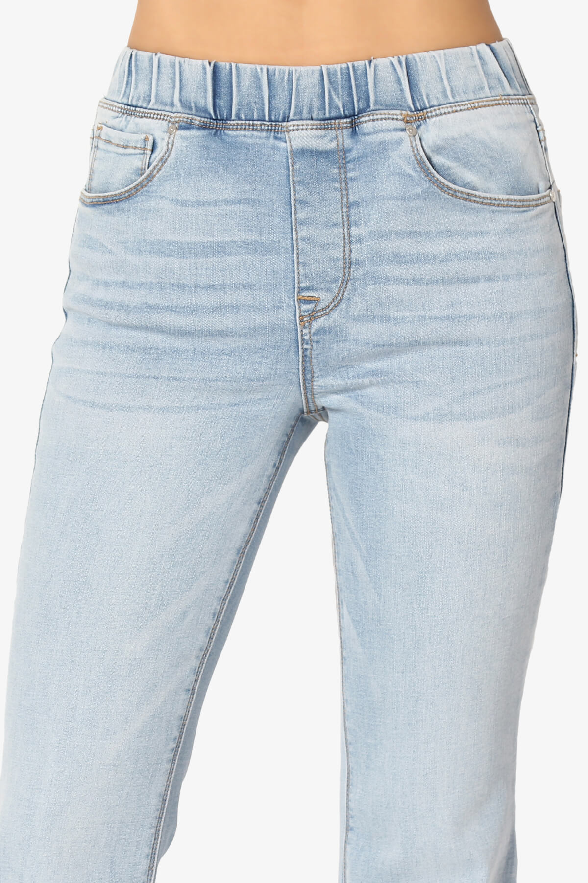 TheMogan Women's Elastic Waist High Rise Stretch Denim Long Flare Leg Jeans - image 5 of 7
